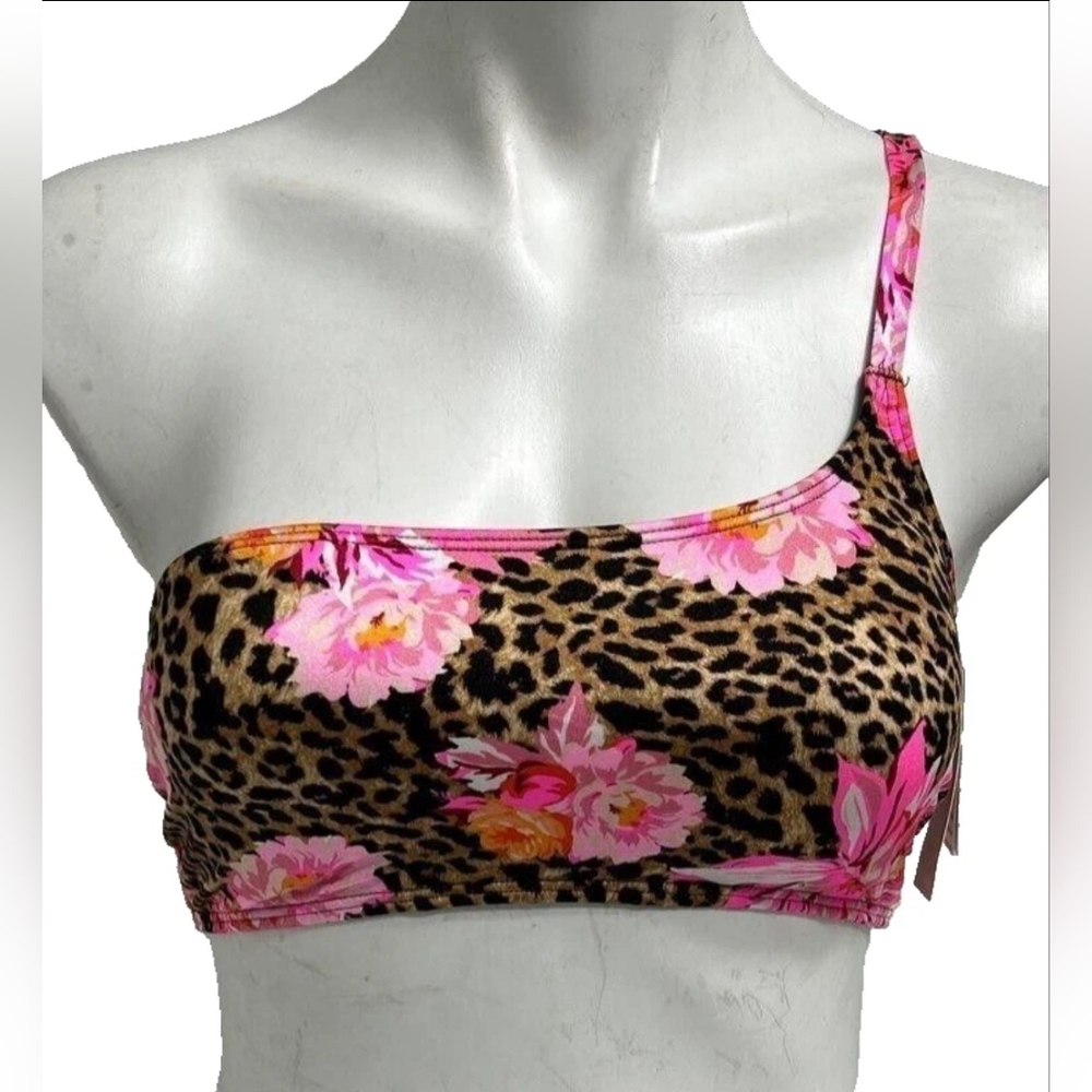 NEW Victoria's Secret M Bikini Padded Pullover Cheetah One Shoulder VS NWT